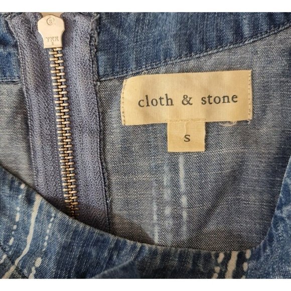 Cloth & Stone Women Size S Basic Blouse Back Full Zip Blue Striped Long SLV. A0P - Picture 5 of 6